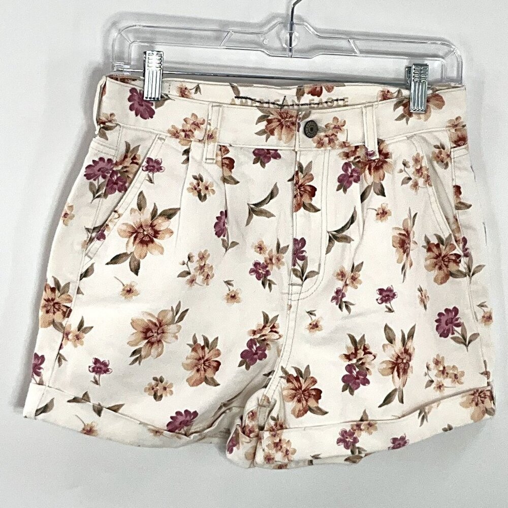 American Eagle Shorts Women 4 Floral High Waist Pleated Cuff Hem Beach Vacation